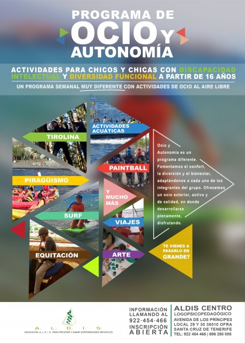 Cartel del programa de ocio y autonomía para jóvenes con diversidad funcional de ALDIS