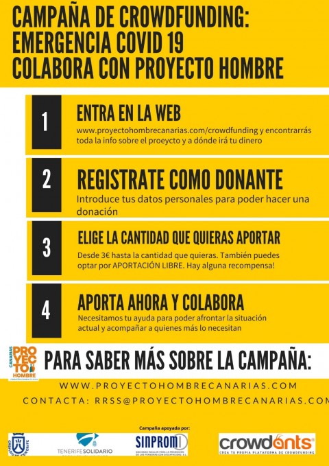 Cartel de la Campaña de Proyecto Hombre "ALERTA COVID 19: AYUDA A PROYECTO HOMBRE"