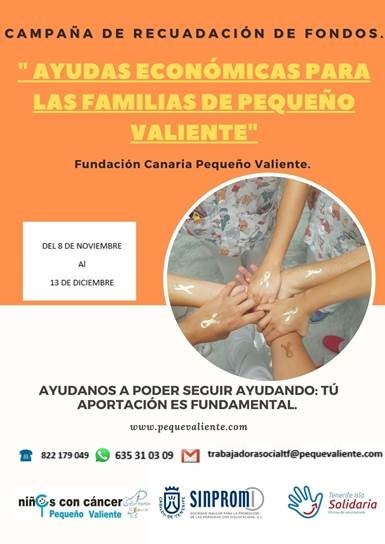 Cartel de la campaña de recaudación de fondos "Ayudas Económicas para las familias de Pequeño Valiente"