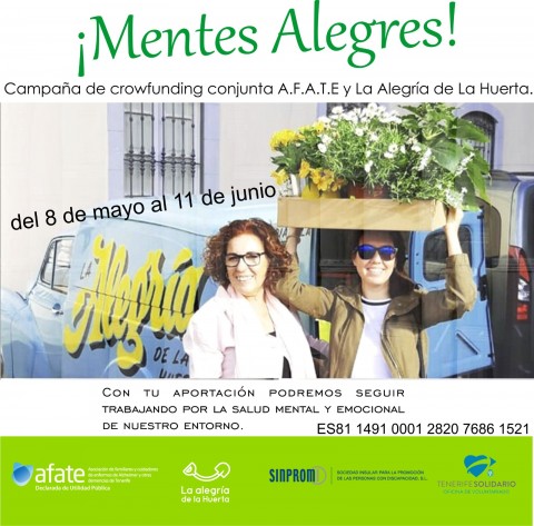 Cartel de la Campaña de Crowdfunding de La Alegría de la Huerta y AFATE "Mentes Alegres"