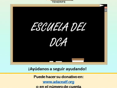 Cartel de la campaña de recaudación de fondos "Escuela del DCA" de ADACEA-TF
