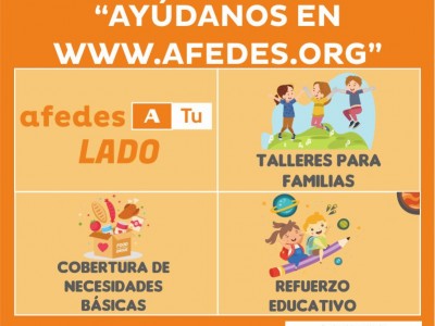 Cartel de la campaña de recaudación de fondos de AFEDES "Apoyo Educativo para Menores en Riesgo y Cobertura de Necesidades Básicas"