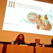 Dña Cristina Valido García, Consejera Insular del Área de Acción Social, D. Eduardo Doménech Martínez, rector de la Universidad de La Laguna y Dña. Nelida Rancel, Vicerrectora de la Universidad de La Laguna en la inauguración de la Jornada